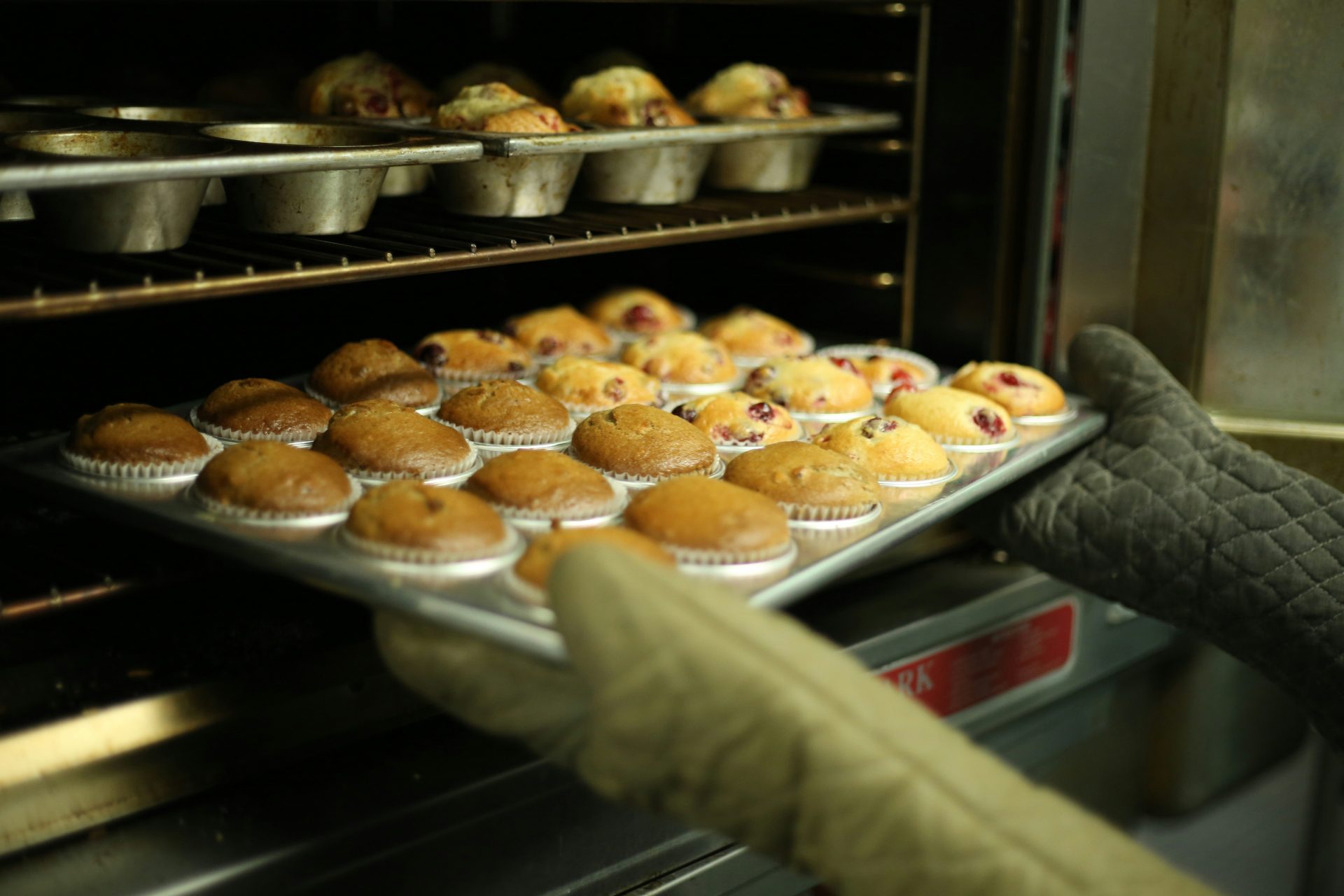 Horno con bandejas de magdalenas